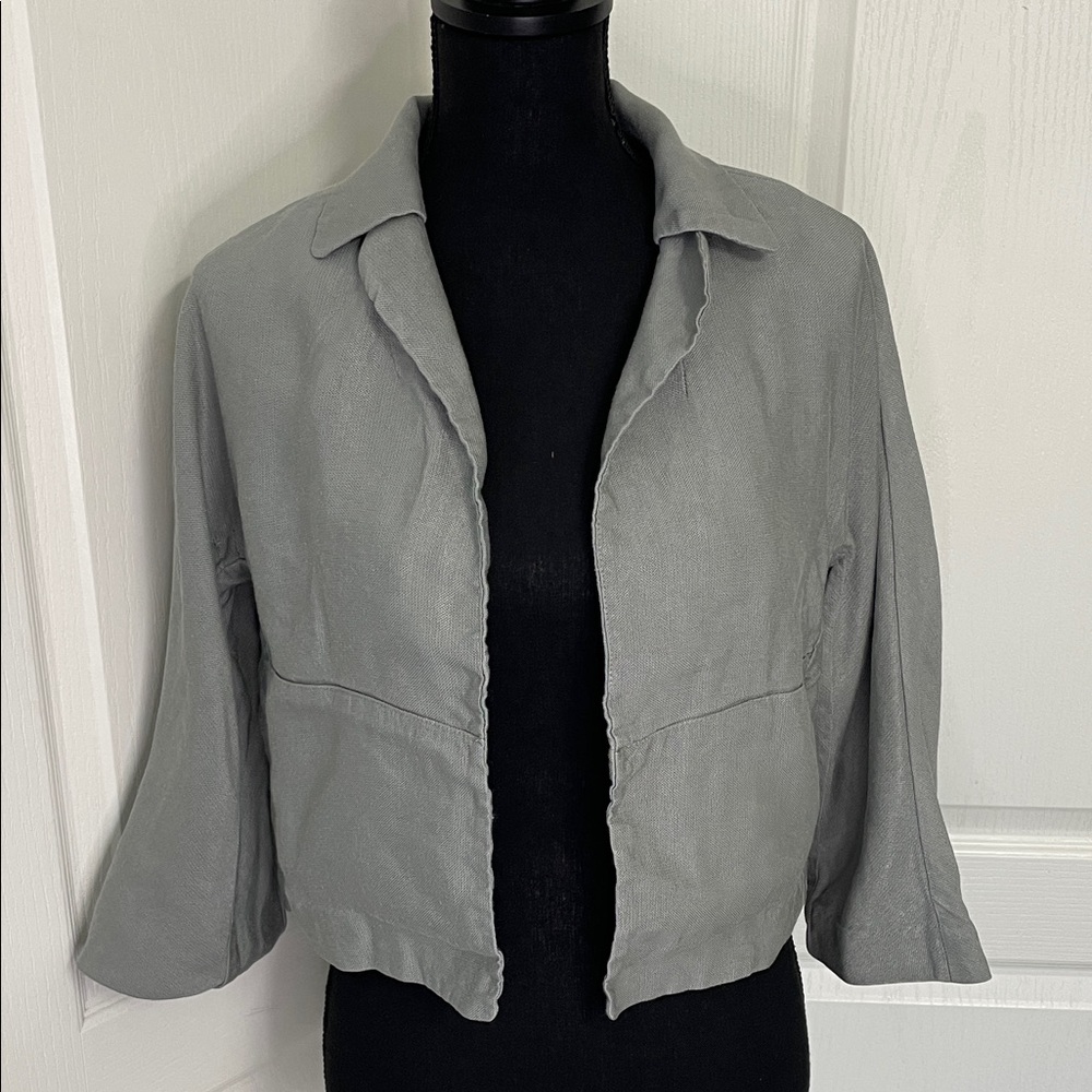 Club Monaco cropped blazer jacket linen mix M gray vacation cruise smart boxy